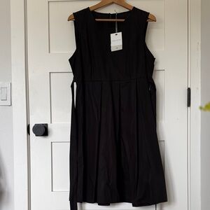 Midi Dress Elegant Black Sleeveless Dress Poplin Cotton Sz M